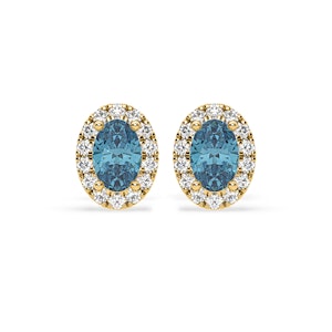 Georgina Blue Lab Diamond 1.34ct Oval Halo Earrings in 18K Gold - Elara Collection