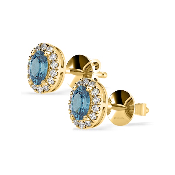 Georgina Blue Lab Diamond 1.34ct Oval Halo Earrings in 18K Gold - Elara Collection - Image 3
