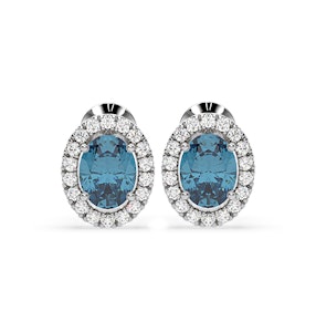 Georgina Blue Lab Diamond 2.45ct Oval Halo Earrings in 18K White Gold - Elara Collection