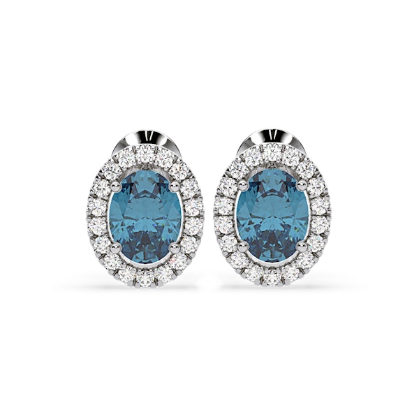 Georgina Blue Lab Diamond 2.45ct Oval Halo Earrings in 18K White Gold - Elara Collection - Image 1