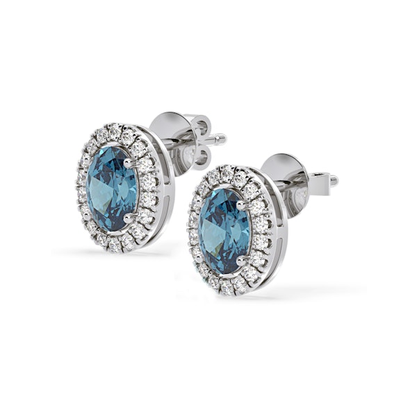 Georgina Blue Lab Diamond 2.45ct Oval Halo Earrings in 18K White Gold - Elara Collection - Image 3