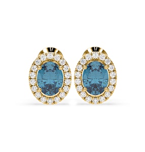 Georgina Blue Lab Diamond 2.45ct Oval Halo Earrings in 18K Gold - Elara Collection