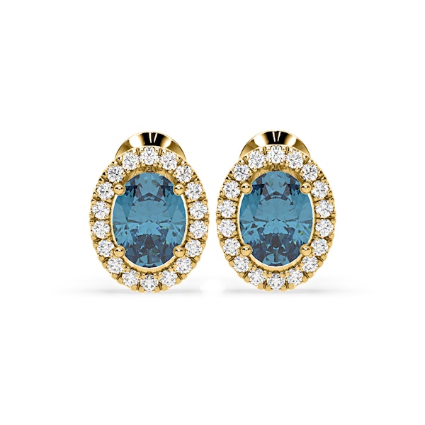 Georgina Blue Lab Diamond 2.45ct Oval Halo Earrings in 18K Gold - Elara Collection - Image 1