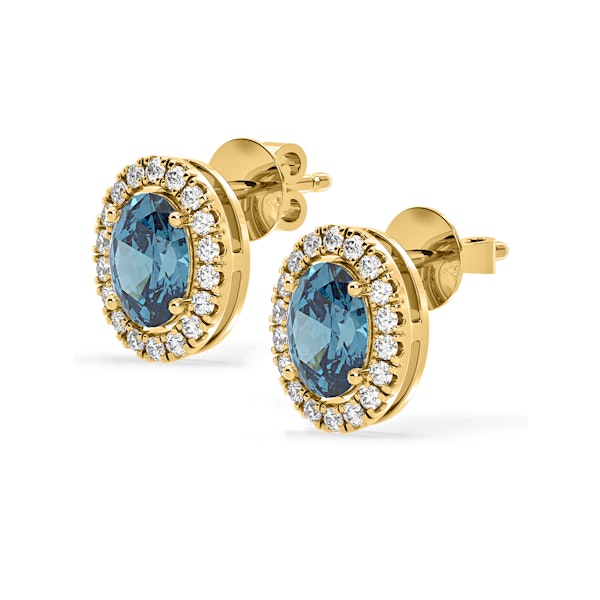 Georgina Blue Lab Diamond 2.45ct Oval Halo Earrings in 18K Gold - Elara Collection - Image 3