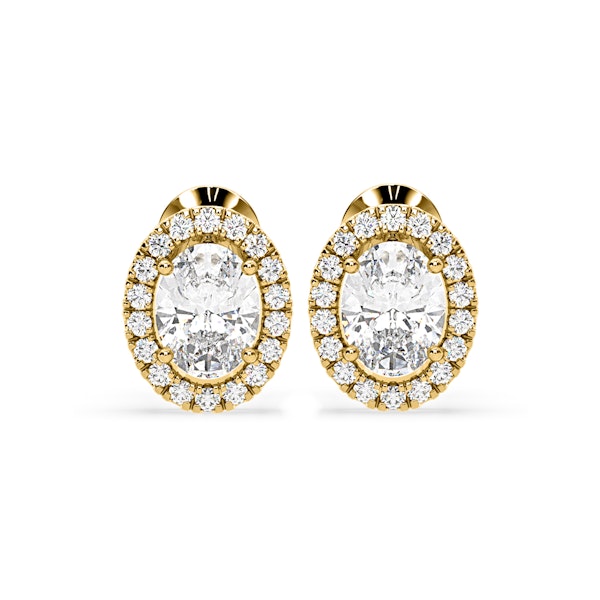 Georgina Oval Lab Diamond Halo Earrings 2.45ct in 18K Yellow Gold F/VS1 - Image 1
