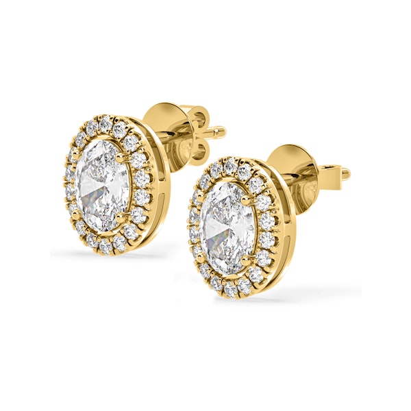 Georgina Oval Lab Diamond Halo Earrings 2.45ct in 18K Yellow Gold F/VS1 - Image 3