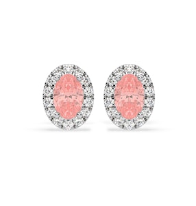 Georgina Pink Lab Diamond 1.34ct Oval Halo Earrings in 18K White Gold - Elara Collection