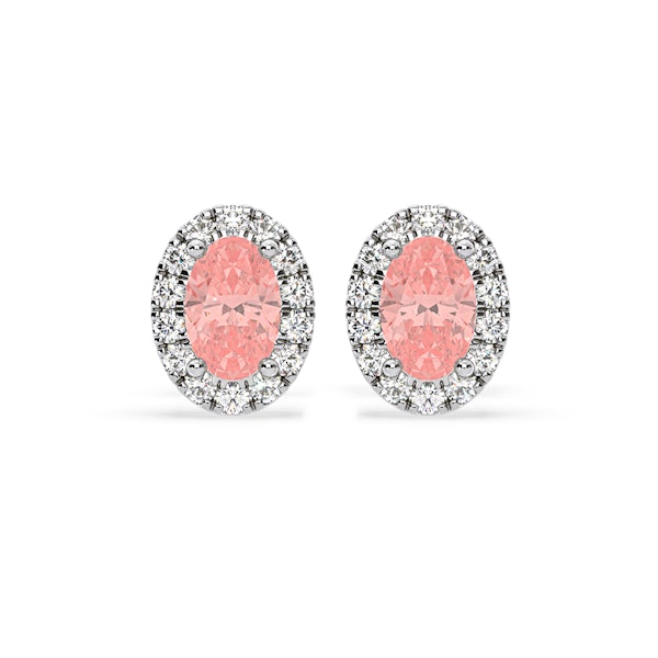 Georgina Pink Lab Diamond 1.34ct Oval Halo Earrings in 18K White Gold - Elara Collection - Image 1