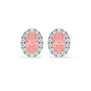 Georgina Pink Lab Diamond 1.34ct Oval Halo Earrings in 18K White Gold - Elara Collection