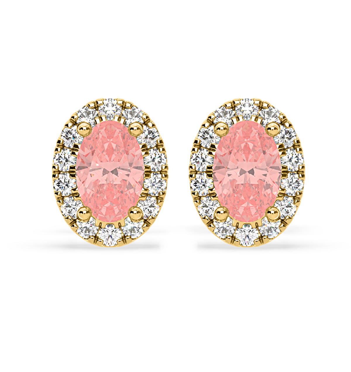 Pink Lab Diamond 1.34ct Oval Halo Earrings in 18K Gold Elara