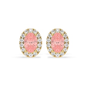 Georgina Pink Lab Diamond 1.34ct Oval Halo Earrings in 18K Gold - Elara Collection
