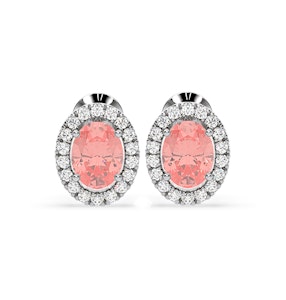 Georgina Pink Lab Diamond 2.45ct Oval Halo Earrings in 18K White Gold - Elara Collection