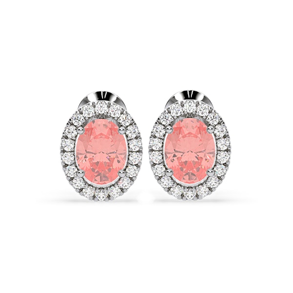 Georgina Pink Lab Diamond 2.45ct Oval Halo Earrings in 18K White Gold - Elara Collection - Image 1