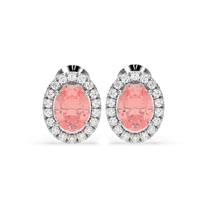 Georgina Pink Lab Diamond 2.45ct Oval Halo Earrings in 18K White Gold - Elara Collection