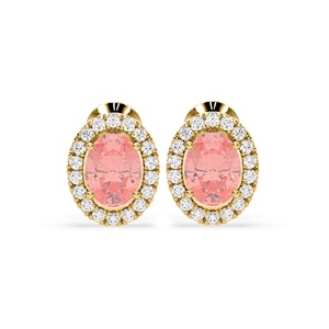 Georgina Pink Lab Diamond 2.45ct Oval Halo Earrings in 18K Gold - Elara Collection