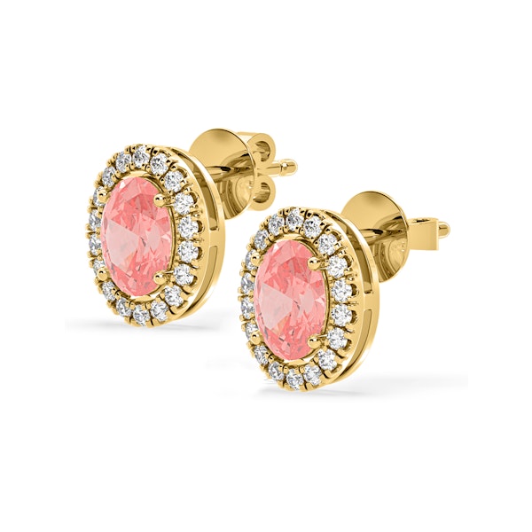 Georgina Pink Lab Diamond 2.45ct Oval Halo Earrings in 18K Gold - Elara Collection - Image 3
