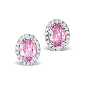 Pink Sapphire 7 X 5mm and Diamond 18K White Gold Earrings