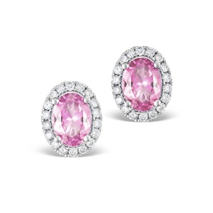 Pink Sapphire 7 X 5mm and Diamond 18K White Gold Earrings