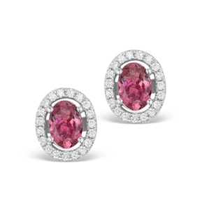Pink Tourmaline 1.60CT and Diamond Halo Earrings 18K White Gold FG29