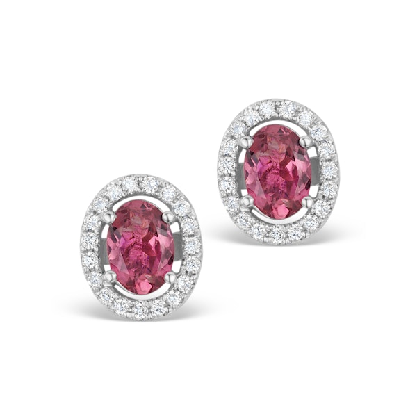 Pink Tourmaline 1.60CT and Diamond Halo Earrings 18K White Gold FG29 - Image 1