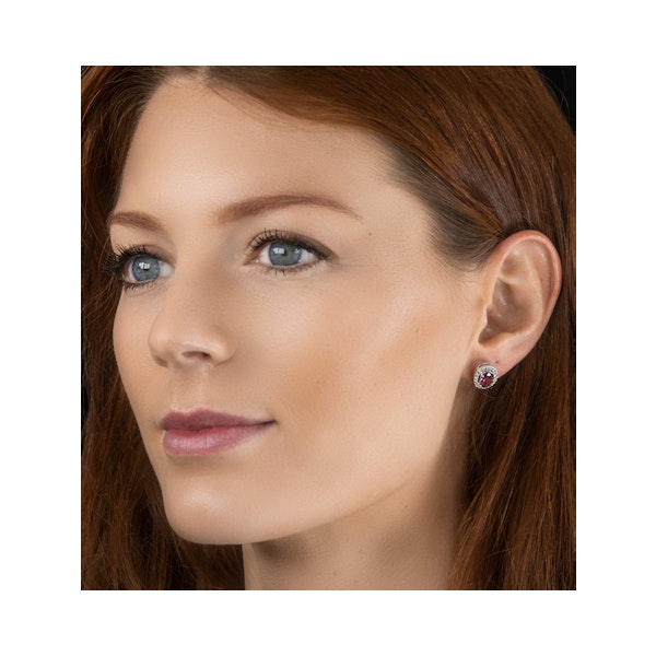 Pink Tourmaline 1.60CT and Diamond Halo Earrings 18K White Gold FG29 - Image 3