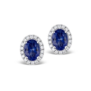 Sapphire 7mm x 5mm And Diamond 18K White Gold Earrings