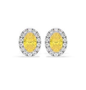 Georgina Yellow Lab Diamond 1.34ct Oval Halo Earrings in 18K White Gold - Elara Collection