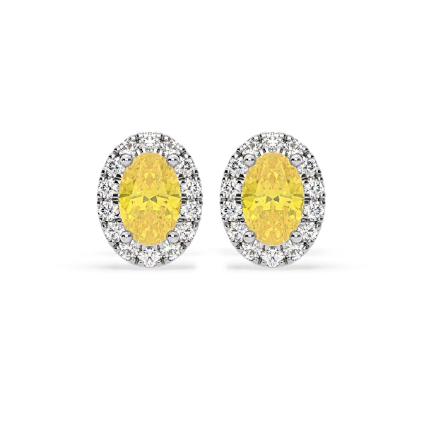 Georgina Yellow Lab Diamond 1.34ct Oval Halo Earrings in 18K White Gold - Elara Collection - Image 1