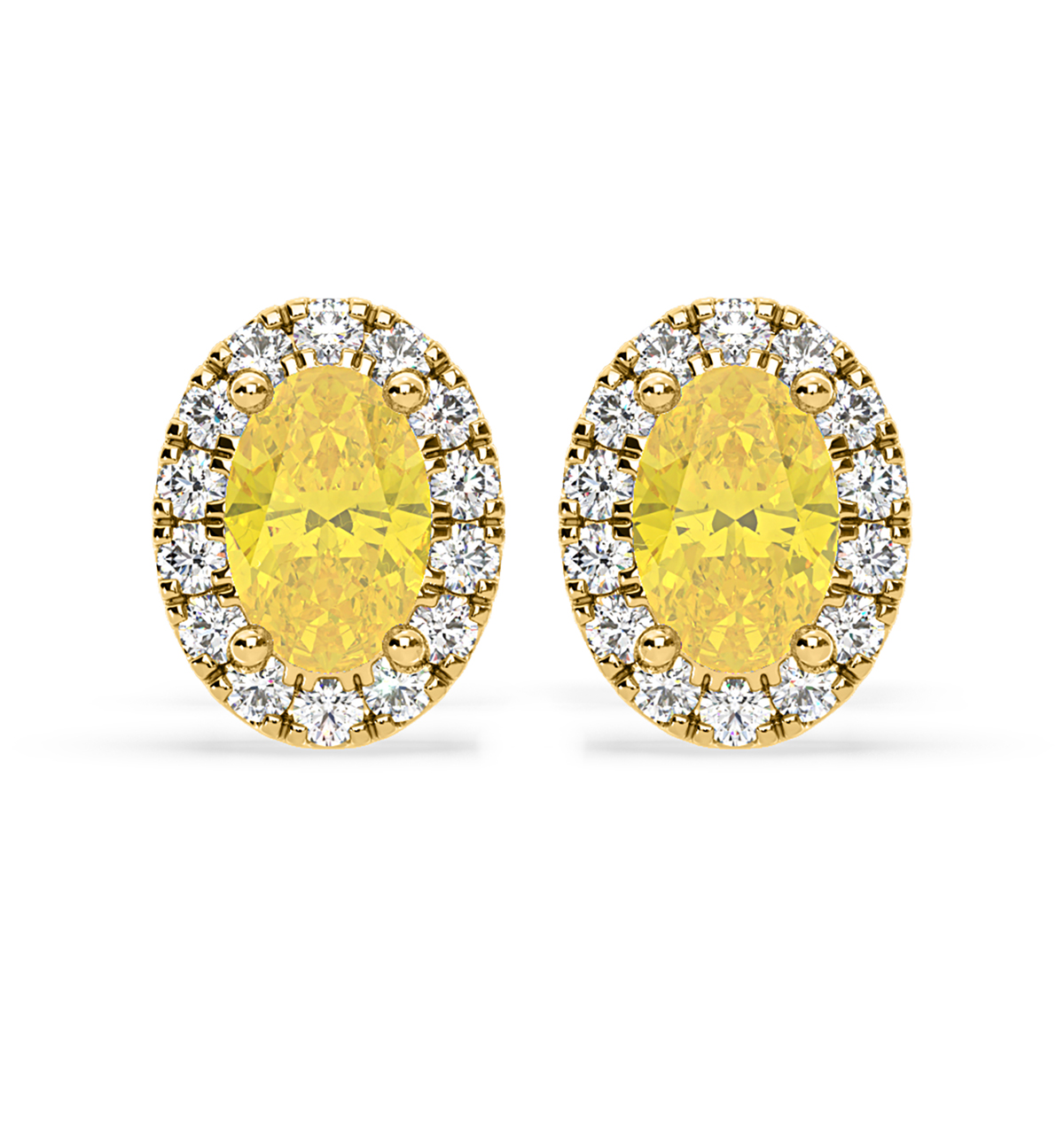Yellow Lab Diamond 1.34ct Oval Halo Earrings in 18K Gold