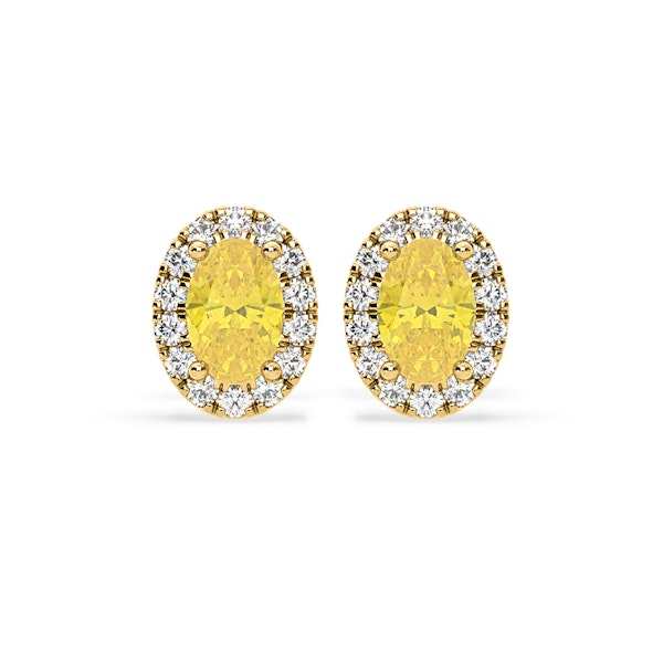 Georgina Yellow Lab Diamond 1.34ct Oval Halo Earrings in 18K Gold - Elara Collection - Image 1