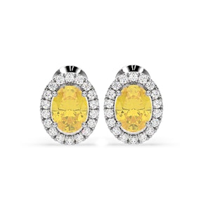 Georgina Yellow Lab Diamond 2.45ct Oval Halo Earrings in 18K White Gold - Elara Collection