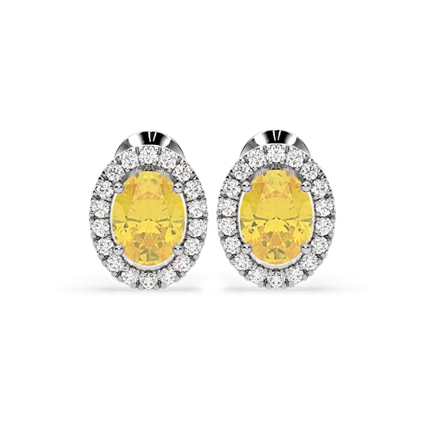 Georgina Yellow Lab Diamond 2.45ct Oval Halo Earrings in 18K White Gold - Elara Collection - Image 1