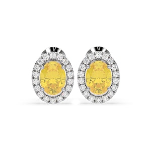 Georgina Yellow Lab Diamond 2.45ct Oval Halo Earrings in 18K White Gold - Elara Collection