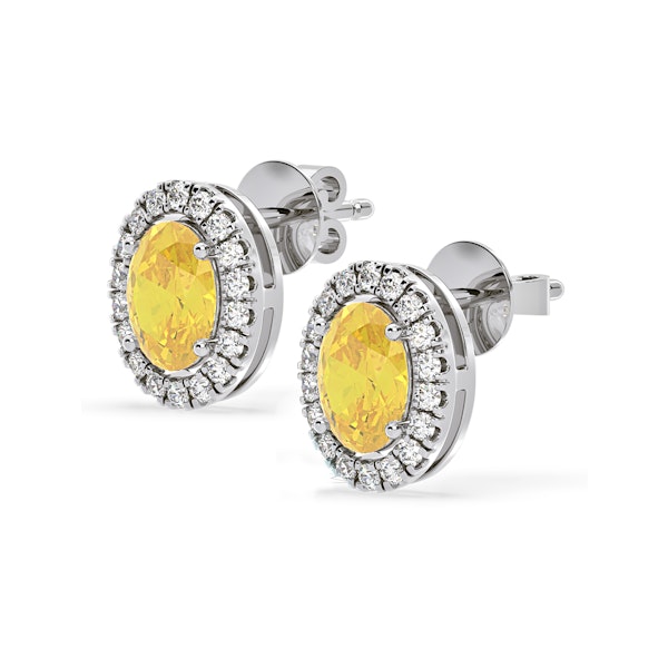 Georgina Yellow Lab Diamond 2.45ct Oval Halo Earrings in 18K White Gold - Elara Collection - Image 3