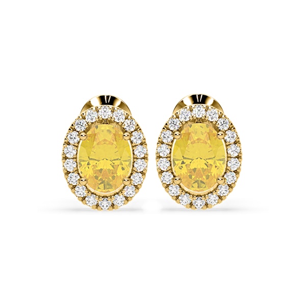 Georgina Yellow Lab Diamond 2.45ct Oval Halo Earrings in 18K Gold - Elara Collection - Image 1