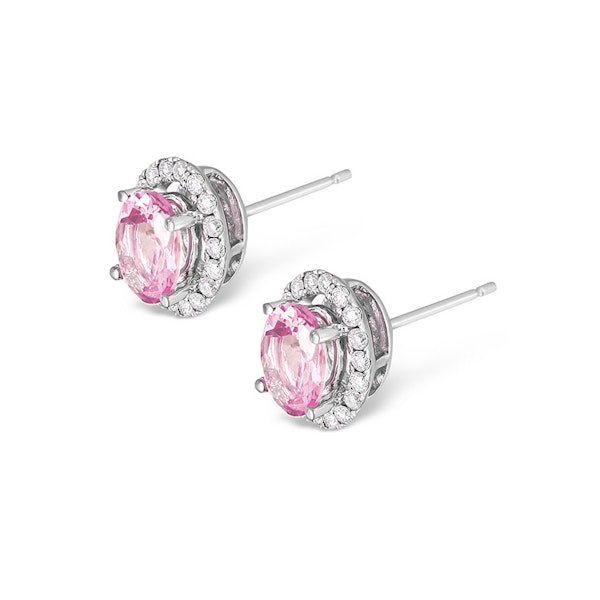 Pink Sapphire 7 X 5mm and Diamond 18K White Gold Earrings - Image 2