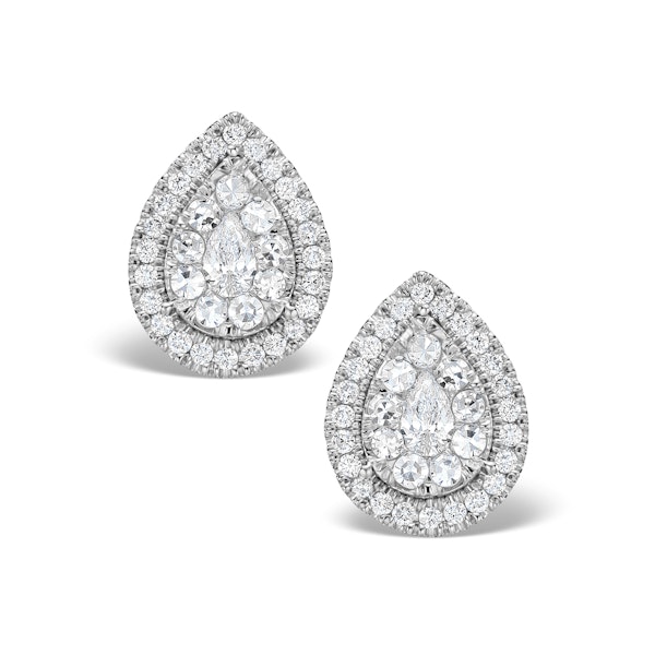 Halo Diamond Earrings 1.20ct Pear Shaped Galileo in 18K White Gold - Image 1