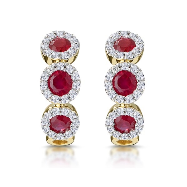 Ruby and Lab Diamond Trilogy Earrings in 9K Gold - Asteria Collection - Image 1