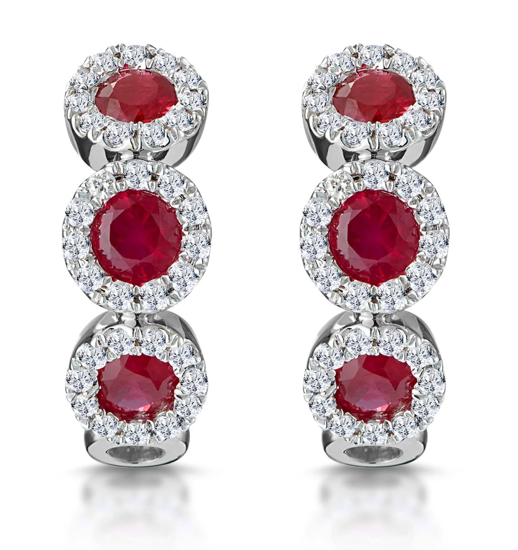 Ruby and Diamond Trilogy Earrings 18K White Gold - Asteria Collection