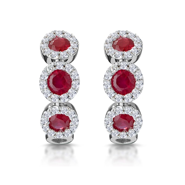 Ruby and Diamond Trilogy Earrings 18K White Gold - Asteria Collection - Image 1