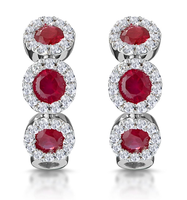 Ruby and Diamond Trilogy Earrings 18K White Gold - Asteria Collection - image 1