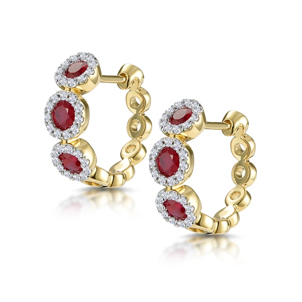 Ruby and Lab Diamond Trilogy Earrings in 9K Gold - Asteria Collection - Image 3