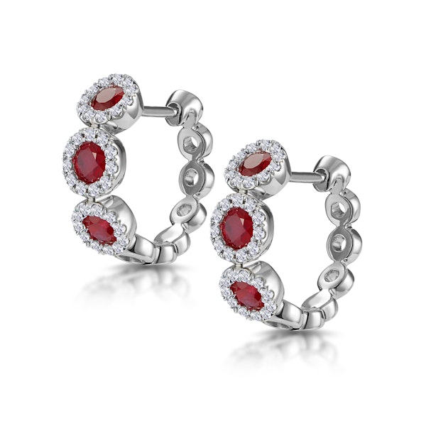 Ruby and Diamond Trilogy Earrings 18K White Gold - Asteria Collection - Image 3