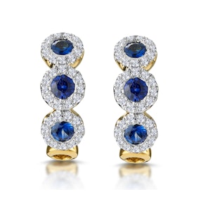 Sapphire and Lab Diamond Trilogy Earrings in 9K Gold - Asteria