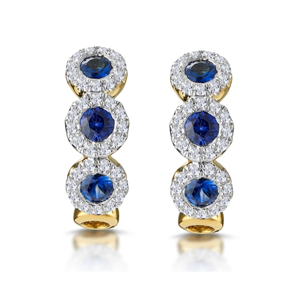 Sapphire and Lab Diamond Trilogy Earrings in 9K Gold - Asteria - Image 1