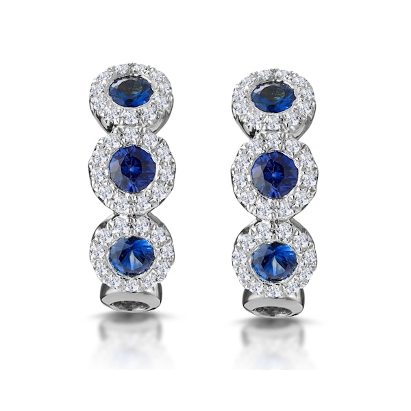 Sapphire and Lab Diamond Trilogy Earrings in 9K White Gold - Asteria - Image 1