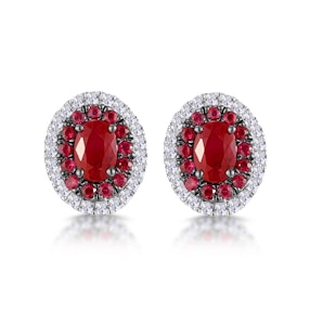 Ruby and Diamond Halo Earrings in 18K Gold - Asteria Collection