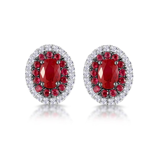Ruby and Diamond Halo Earrings in 18K Gold - Asteria Collection - Image 1