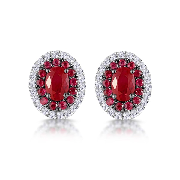 Ruby and Diamond Halo Earrings in 18K White Gold - Asteria Collection - Image 1