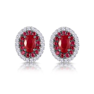 Ruby and Diamond Halo Earrings in 18K White Gold - Asteria Collection